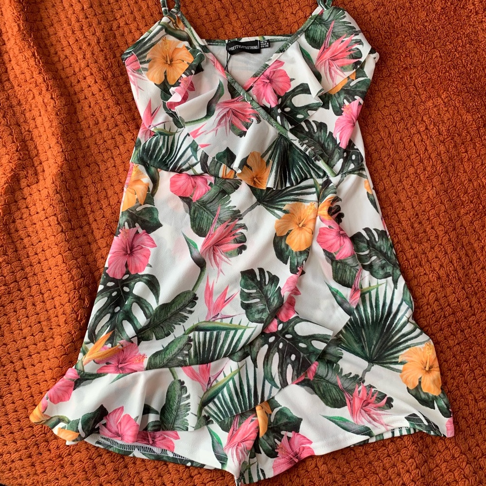 Pretty little thing white tropics playsuit